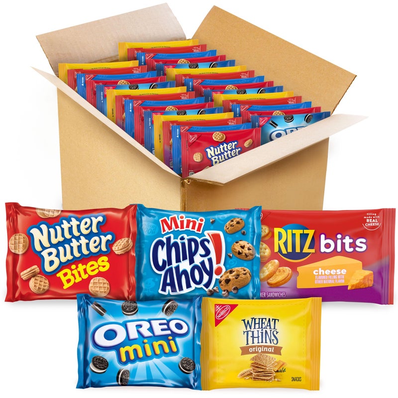 OREO Mini Cookies, Mini CHIPS AHOY! Cookies, RITZ Bits Cheese Crackers, Nutter Butter Bites & Wheat Thins Crackers, Nabisco Cookie & Cracker Variety Pack, 50 Snack Packs - Image 1